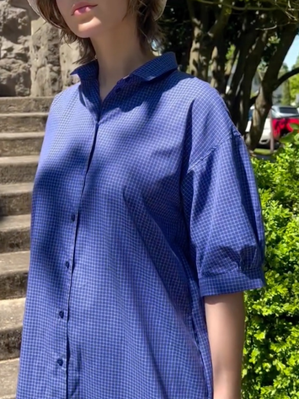REIFHAUS Arden Shirtdress in Blueberry Blue Check Deadstock Textiles Small EUC